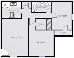 Loblolly Pine - Two Bedrooms / One Bath - 845 Sq. Ft.*